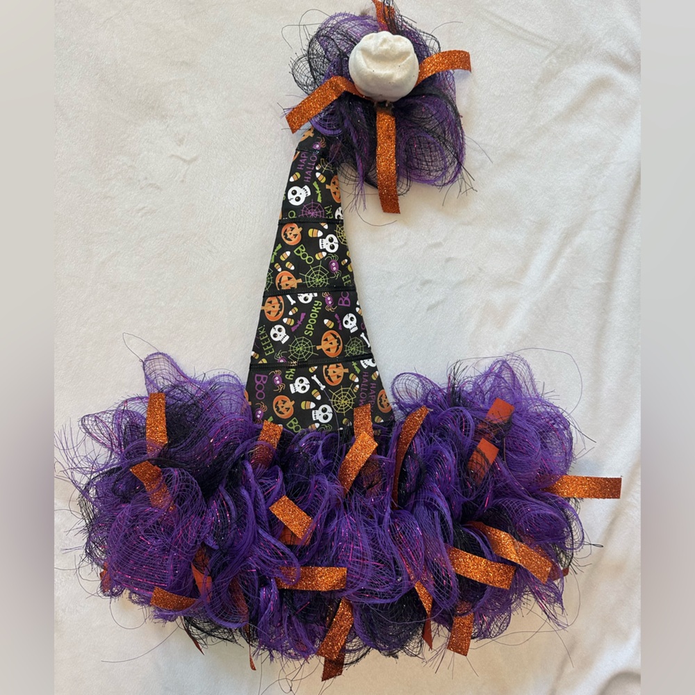 Halloween Witch Hat with Purple and Orange Accents wreath